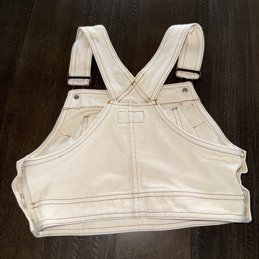 VINTAGE 90s NADA NUFF Cream Denim Overall Bib Crop Top Vest Small Festival✅ Des - Picture 8 of 9